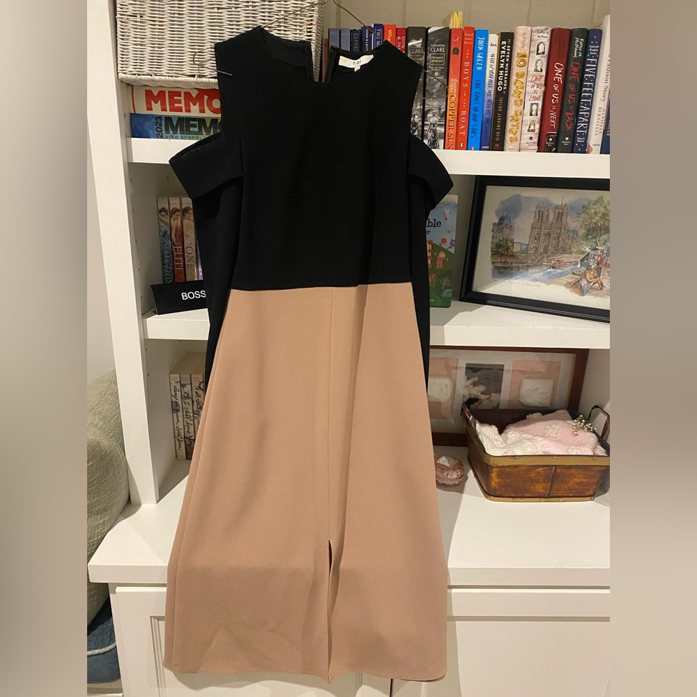 NWOT TIBI Beige and Black Colorblock Midi Dress